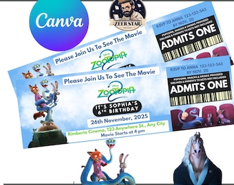 Faire-part d'anniversaire Zootopia 2 modifiable (modèle canva)