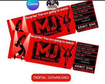 MJ Musical Surprise Gift Ticket, Editable Canva Keepsake (Digital Download)