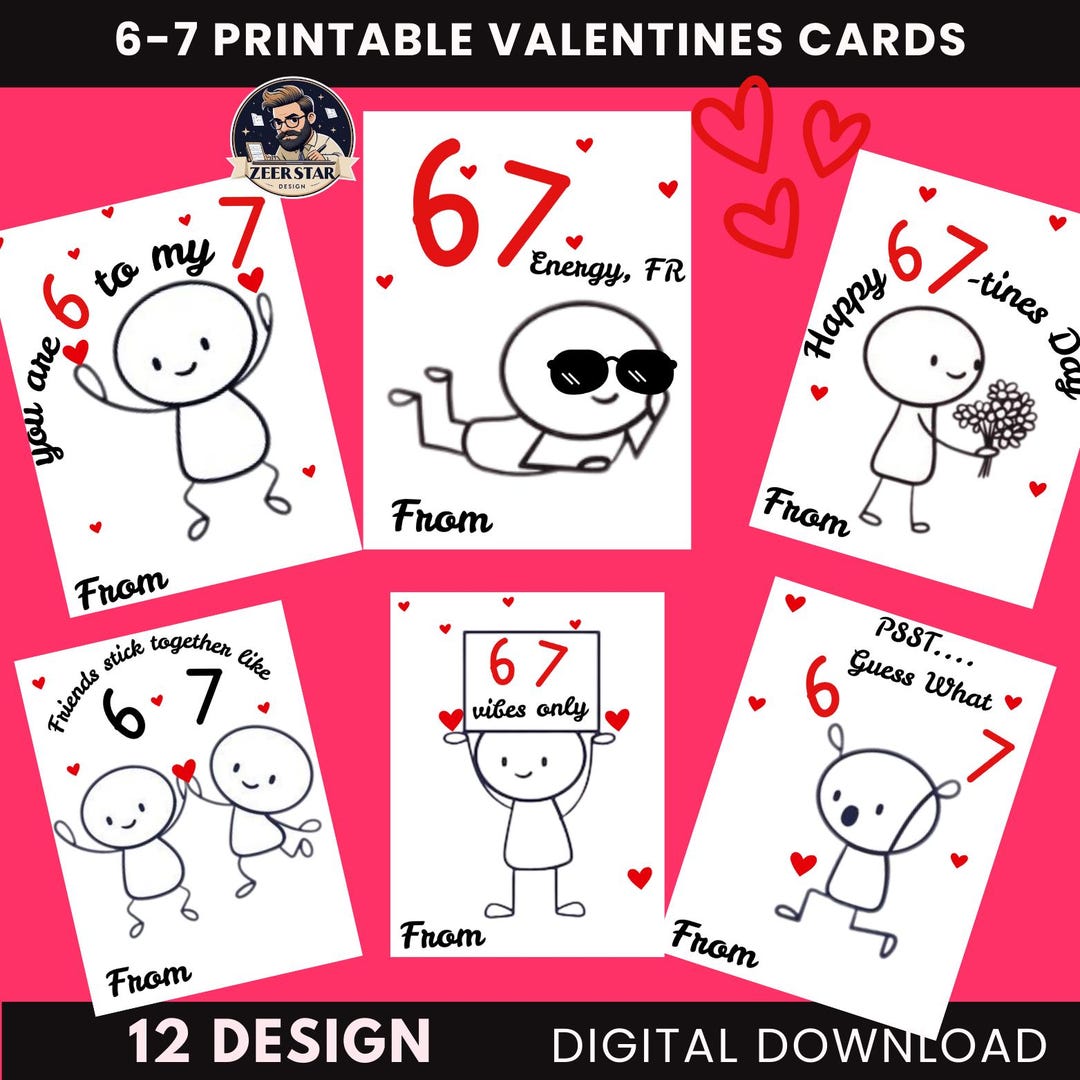 67 Valentine Cards Printable, Funny Six Seven Meme Valentines, Kids ...