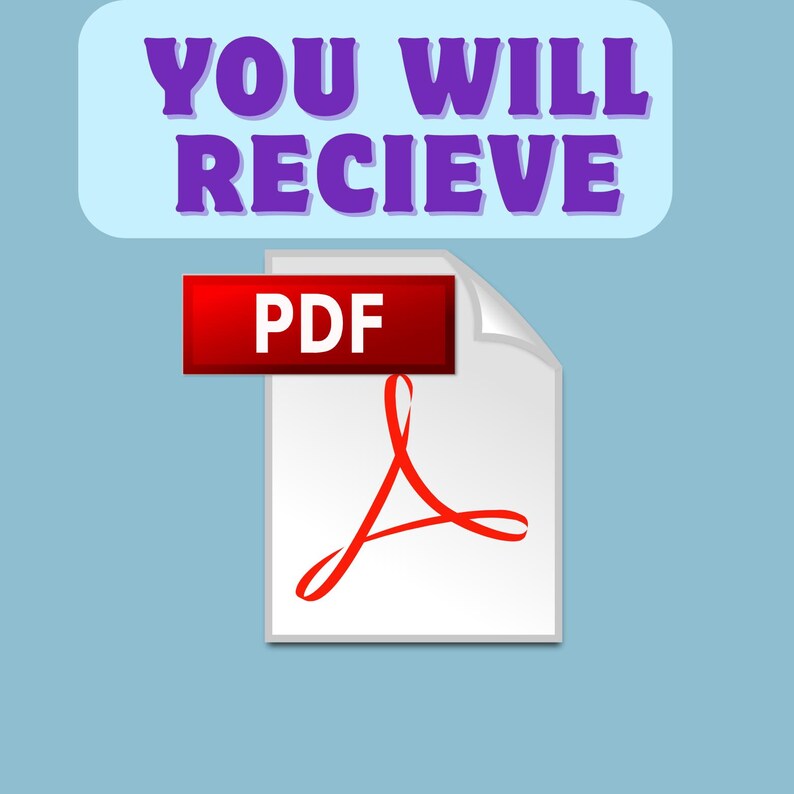 May include: A digital image on a light blue background. The image features the text "YOU WILL RECIEVE" in purple, above a white document icon with a red PDF label and a red swirl graphic.