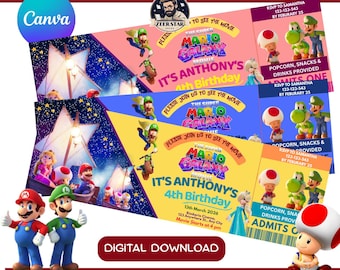 Super Mario Galaxy Movie Birthday Invitation, Editable Canva Template (Digital Download)