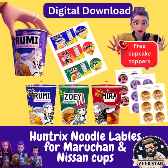 Huntrix Ramen Cup Labels, Kpop Party Decor (digital Download) - Etsy