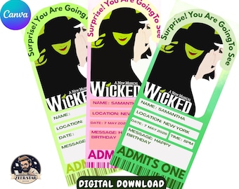 Editable and Printable Wicked Broadway Surprise Ticket, Faux Event Surprise Ticket, Broadway Show Souvenir Gift, Event Gift reveal