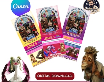 GOAT Movie Birthday Invitation, Printable Cinema Ticket (Canva Editable, Digital Download)