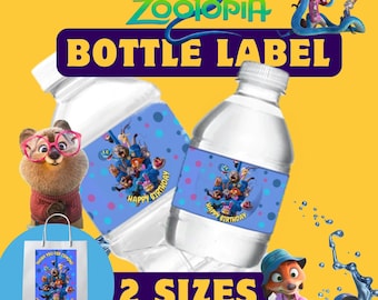 Etiquetas para botellas de agua de Zootopia, etiquetas para bolsas de golosinas (descarga digital)