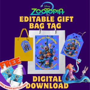ズートピア2 ギフトバッグラベル、印刷可能な誕生日パーティーの記念品タグ（デジタルダウンロード） 画像 1