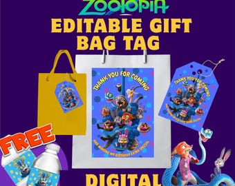 Zootopia 2 Gift Bag Label, Printable Birthday Party Favor Tag (Digital Download)