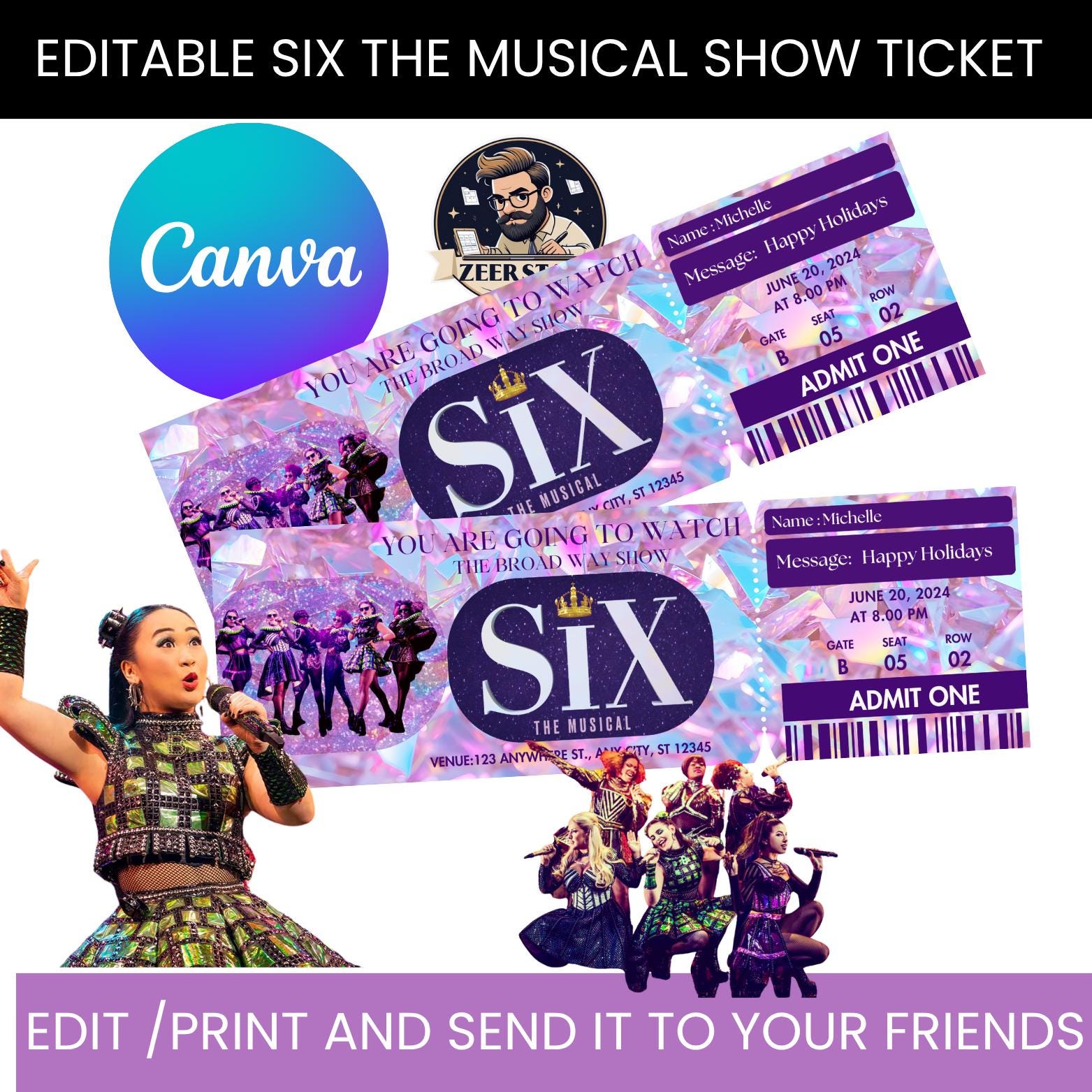 Orecchini Regalo Musical Six The Musical - Ciondolo A Tema Broadway Per Fan Delle Regine - Gioiello In Lega, Confezione In Velluto Con Messaggio Ispirazionale - 2