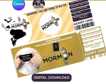 Book of Mormon Surprise Ticket, Musical Theatre Keepsake, Canva Template (Digital Download)