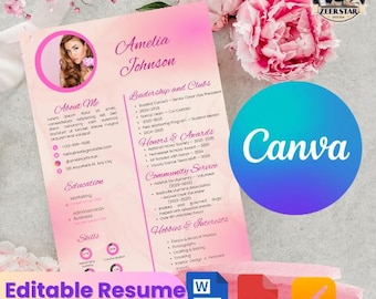 Pink Sorority Resume Template: Editable Canva Design (PDF File Included)