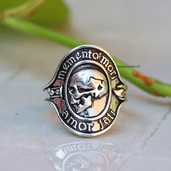 Memento Mori Skull Ring, Solid Sterling Silver Gothic Mens Ring