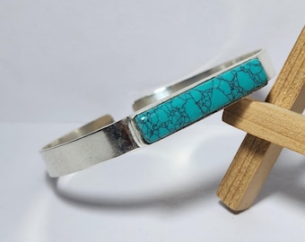 Bracciale rigido turchese: bracciale boho fatto a mano in argento sterling 925