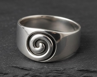 Anillo espiral de plata esterlina hecho a mano, banda llamativa para mujer