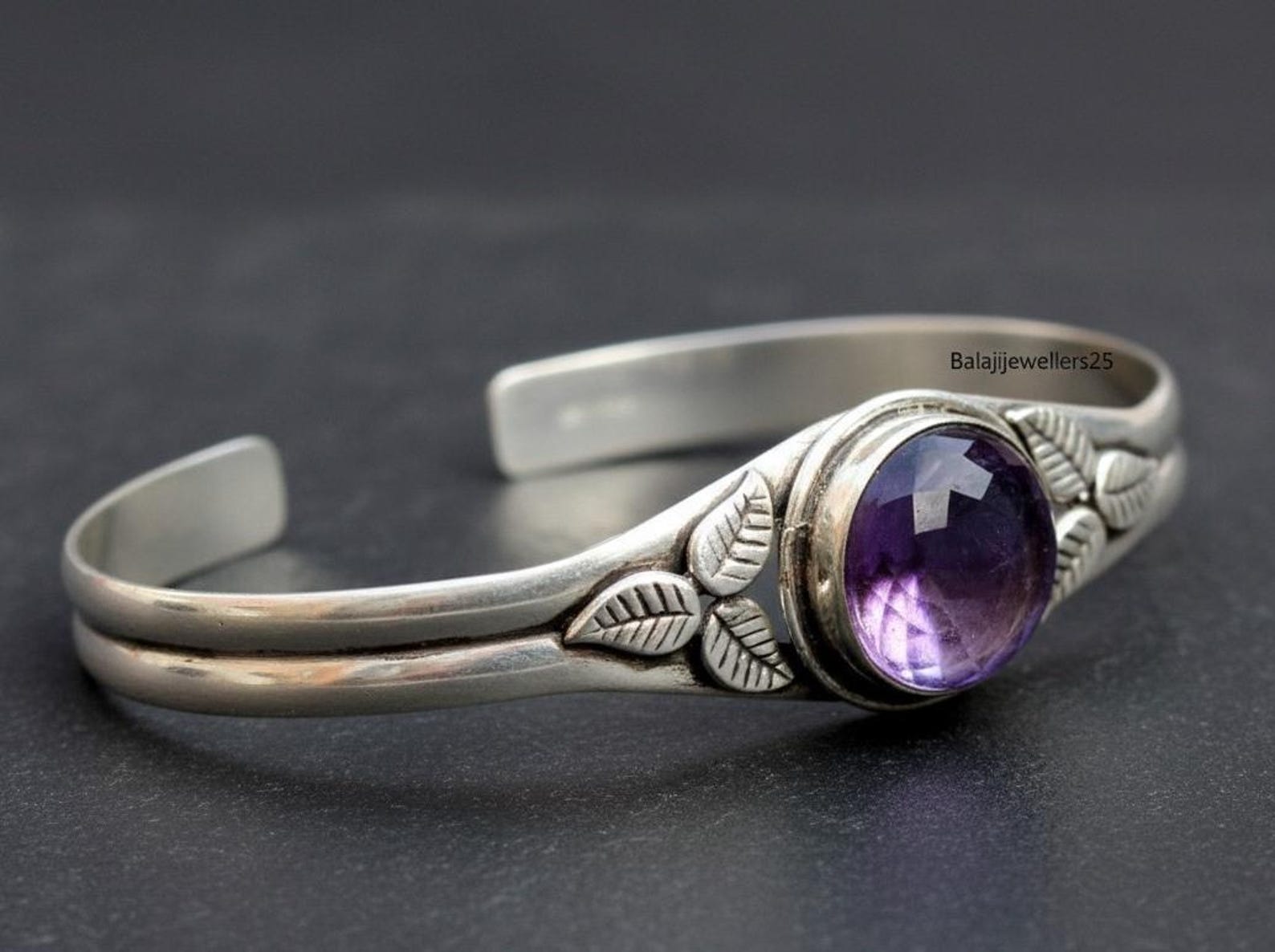 Amethyst Bangle: Sterling Silver Boho Gemstone Bracelet - Etsy