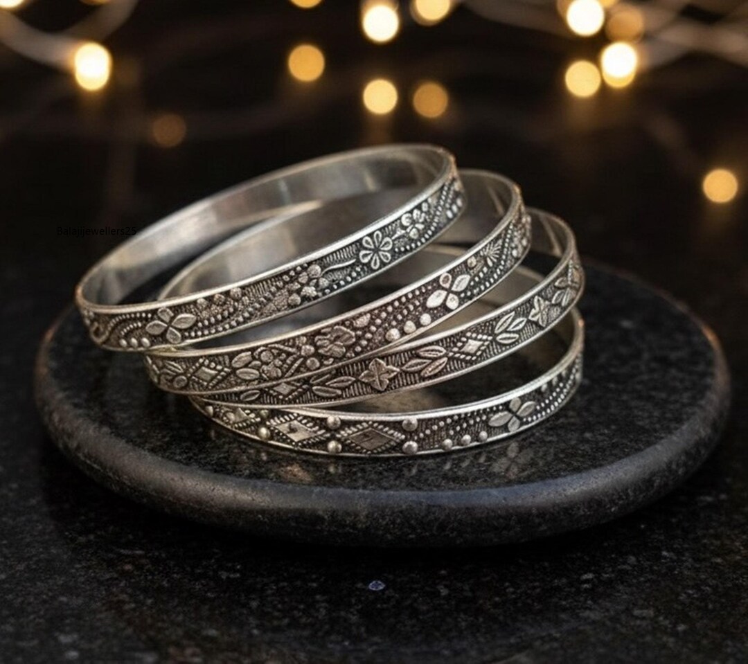 Stacking Bangles Boho Sterling Silver Stacking Bangles, Handmade Set of 4 - Etsy