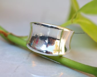 Anillo de plata de ley 925, anillo de plata maciza, joyería llamativa, anillo de cúpula gruesa y llamativa, anillo minimalista, regalo de Navidad, anillo hecho a mano
