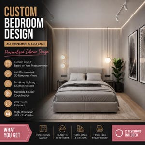 Servicio de diseño de dormitorios pequeños / Plano de distribución y visualización 3D / Diseño de interiores moderno