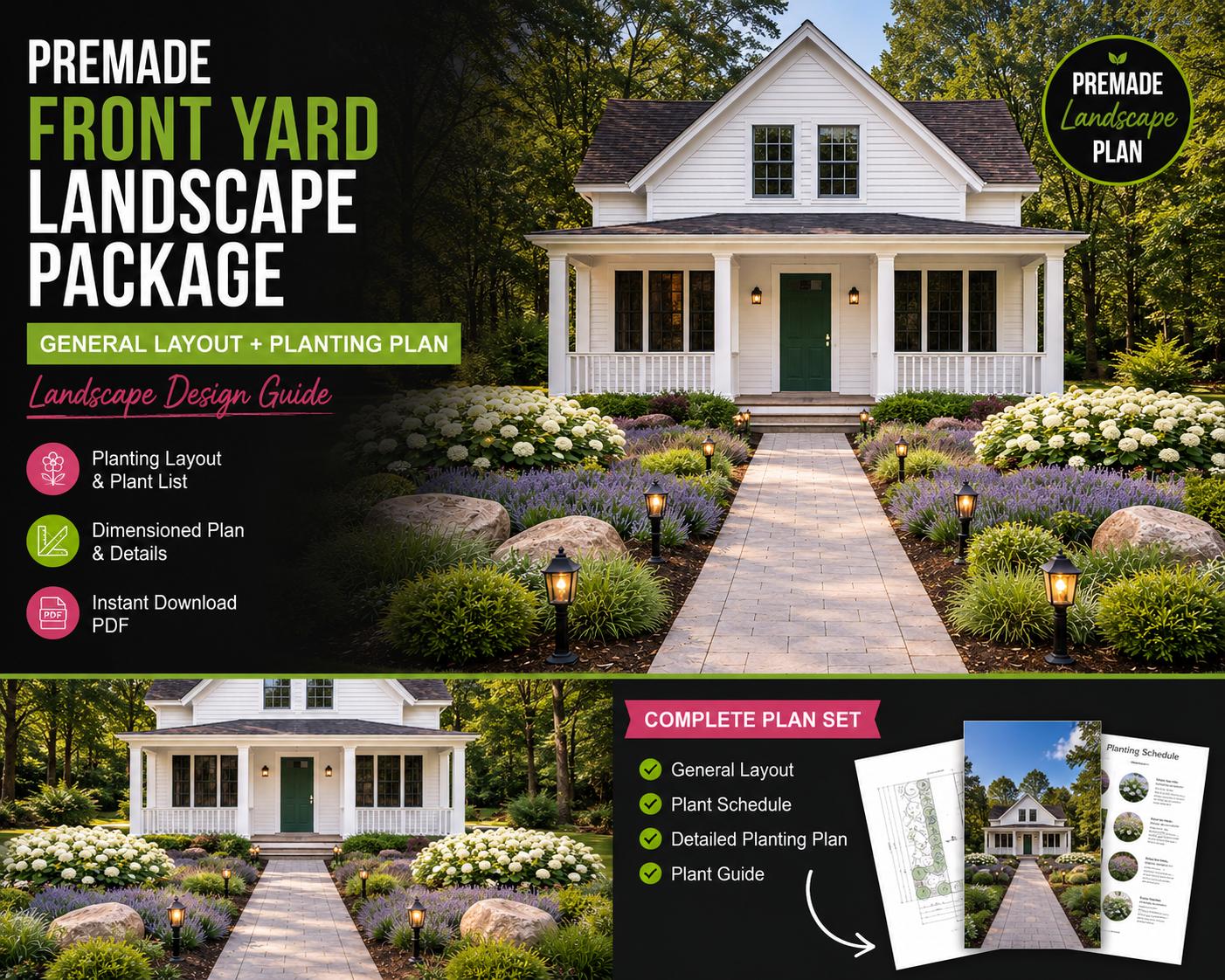 Premade Front Yard Landscape Design Package | Zone 5-8 Berm Garden Plan ...