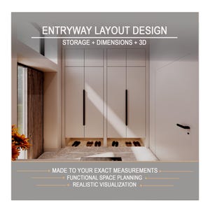 Diseño de la distribución de la entrada con plano de almacenamiento y visualización 3D.