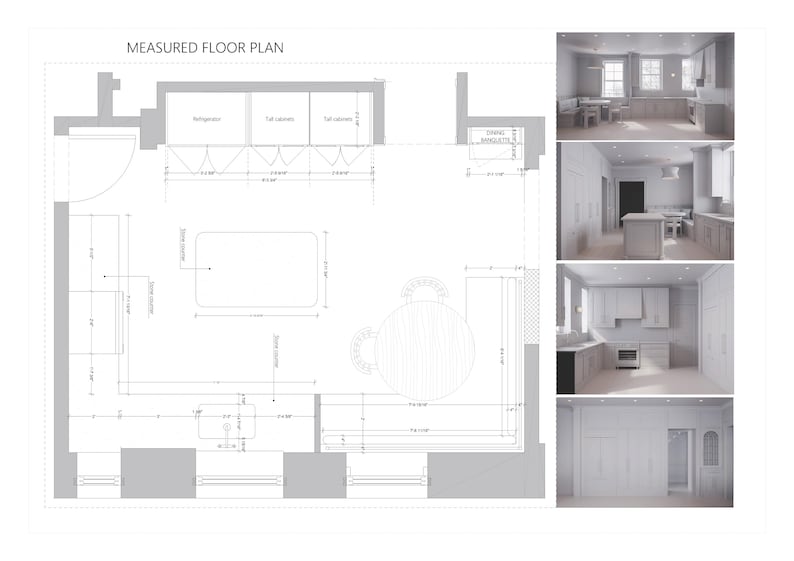 Kitchen 3D Render + Measured Floor Plan | Small Kitchen Layout ...