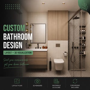 5x8 Bathroom 3D Render | Custom Small Bathroom Design | Layout Included