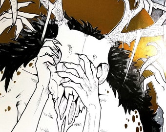 Antlers-Ink Painted Gold Foil Poster: 11x17