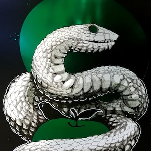 Knowledge- Ink Painted Green and Red Foil Snake Mini Poster (11x17")