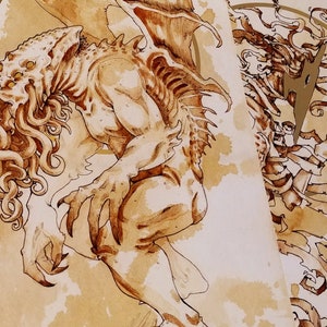 Old Ones- Coffee Painted Gold Foil Lovecraft Posters: Cthulhu, Hastur, Nyarlathotep