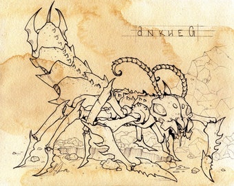 DnD INKTOBER ORIGINAL "Ankheg": Café Pintado 8x10" (11x14 mate) Monster Art