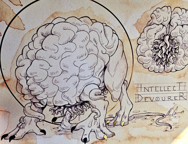 INTELLECT DEVOURER: Dnd Monster Gold Foil Print (11x14