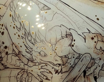 PSEUDO DRAGON: DnD Monster Gold Foil Prints (11x14")