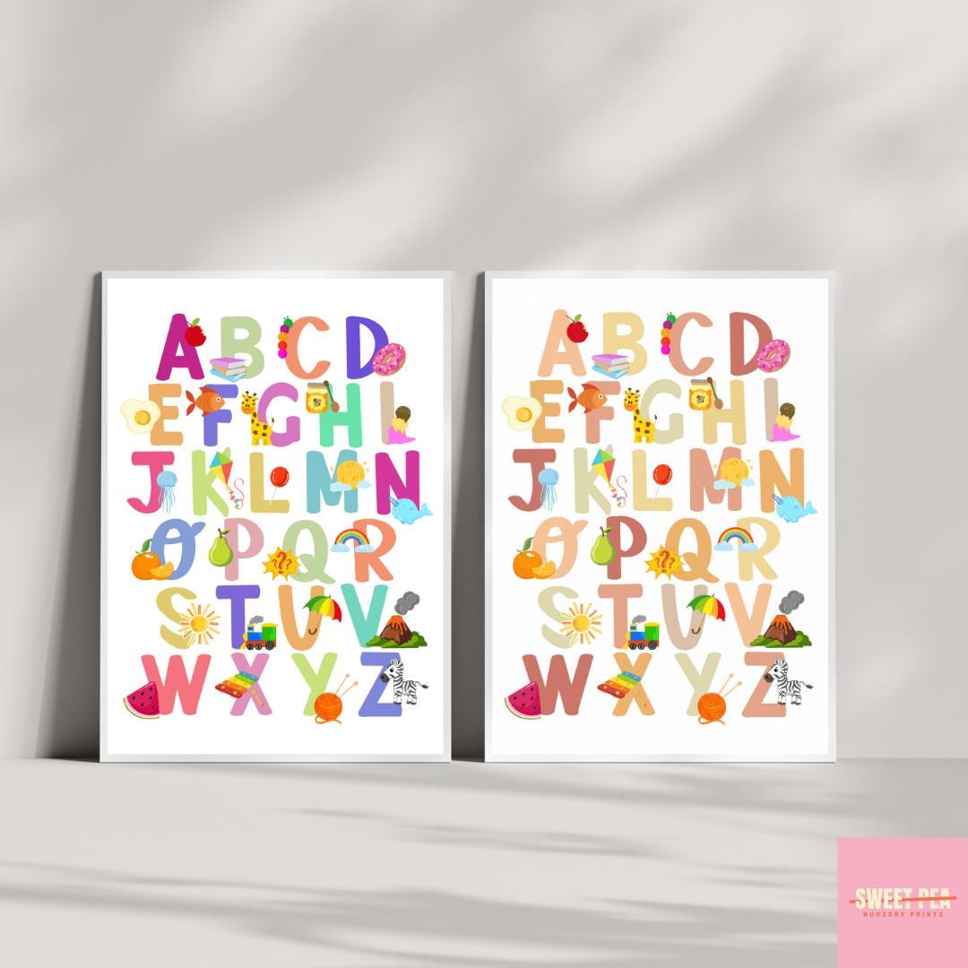 Alphabet Nursery Print | ABC Wall Art for Baby Room, Kids Learning ...