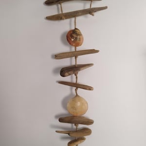 Natural, seaside wall hanging made of driftwood and shells, unique handmade decoration.