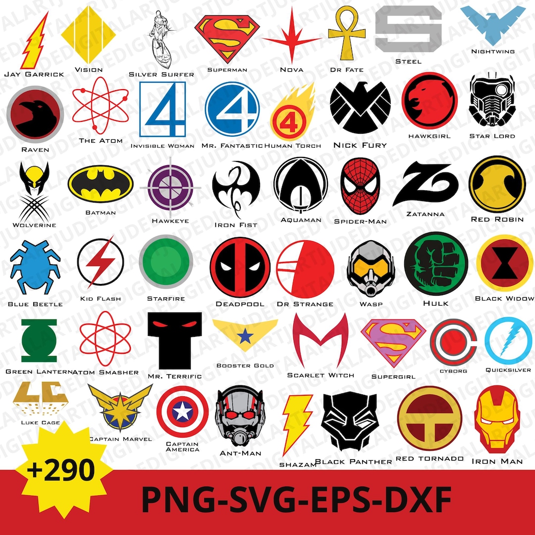 Superhero Logo R 70+ Superhero Logo Png Bundle, Marvel & DC Png, Superhero Symbols ...