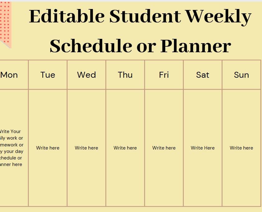 Editable Student Weekly Schedule, Student Weekly Planner, Daily ...