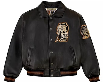 Jaqueta Bomber Avirex de Couro Preto Feita à Mão – Edição Twin Dragon