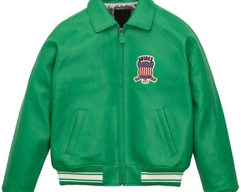 Chaqueta bomber Avirex de cuero verde hecha a mano: auténtica chaqueta de vuelo para hombre