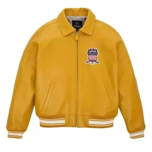 Handmade Men&#39;s Avirex Mustard Bomber Jacket – Genuine Leather American Flight Jacket – Stylish Retro Outerwear Gift for Him