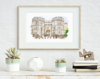 Windsor Castle Watercolour Art Print. Henry VIII Gate Windsor Castle. Home Decor Print. Windsor Castle Painting. Royal Family Art