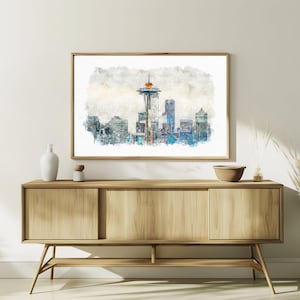 Seattle Space Needle Art Print. Seattle Travel Poster. Seattle Painting. Seattle Poster.