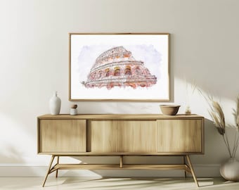 Rome Colosseum Watercolour Art Print. Italy Wall Art. Home Decor. Italy Painting. Rome Wall Art. Rome Poster. Rome Print. Historic Rome.