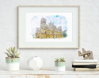 Highclere Castle Downton Abbey Watercolour Art Print | Downton Abbey Wall Art | Home Decor Print | Downton Abbey Painting