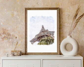 Paris Eiffel Tower Watercolour Art Print. Paris Wall Art. Home Decor. France Painting. Paris Wall Art. Paris Travel Poster. Paris Print.