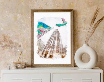 New York Rockefeller Centre Art Print. New York Travel Poster. Manhattan Skyline Painting. New York City Poster. NYC Poster. Rockefeller.