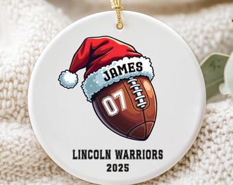 Décoration de Noël de football personnalisée, Numéro de nom de joueur de football personnalisé, Cadeau pour fan de football, Cadeau de Noël pour entraîneur, Cadeau pour athlète