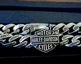♦︎Harley-Davidson ロゴ ブレスレット Harley Davidson Sterling Silver Curb Link Horsebit Logo Bracelet