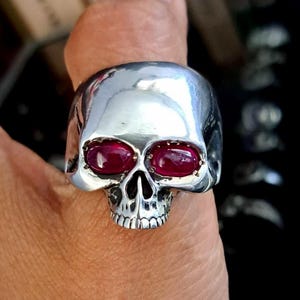 Half Skull Ring With Red Ruby Eyes.heavy ring 49 grams sterling silver