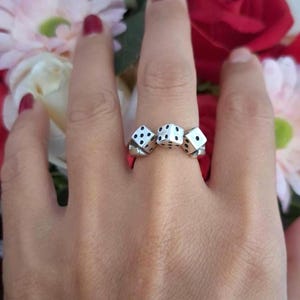 Punk Dice Rin, Lucky Dice ring Sterling Silver Band Soft Gothic.