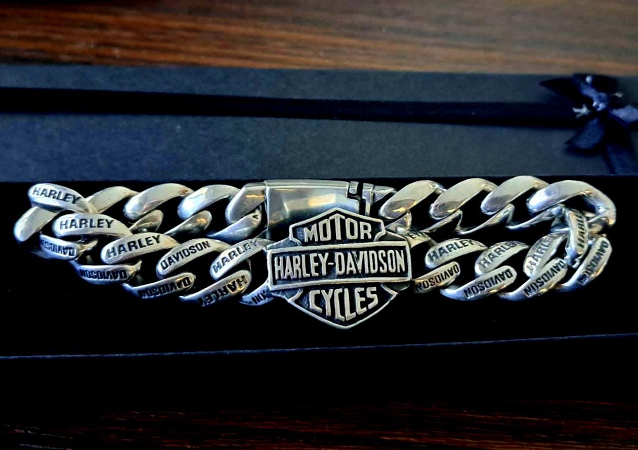 Harley Davidson Motorcycle Men's Bracelet 925 Sterling Silver. 10