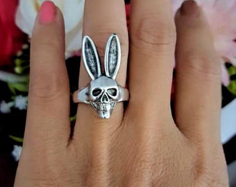 BIG EAR SKULL style Bunny face Rabbit ring 925 sterling silver